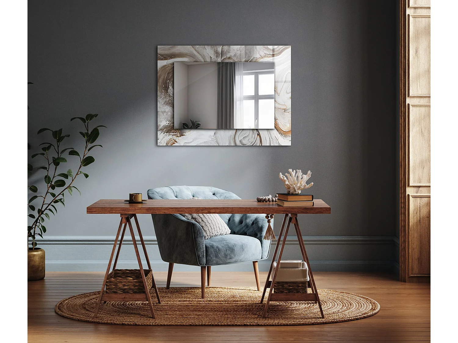 Dekorativer Spiegel mit abstraktem Marmorrahmen 80 x 60 cm