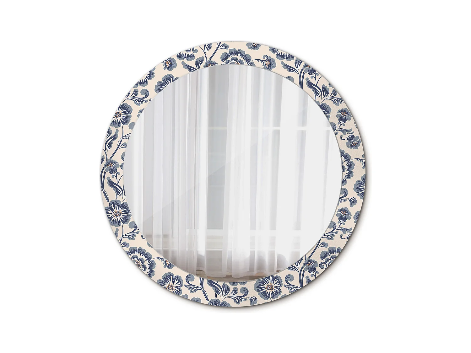 Ronde decoratieve spiegel - bloemenprint - 80 cm