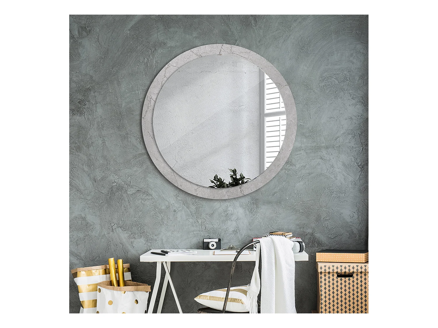 Miroir rond décoratif - Ciment gris - 90 cm