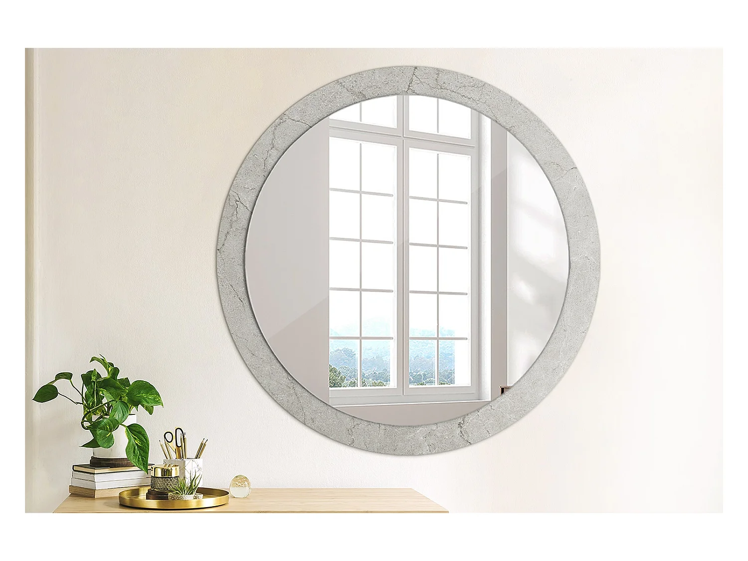 Specchio rotondo decorativo - Cemento grigio - 90 cm