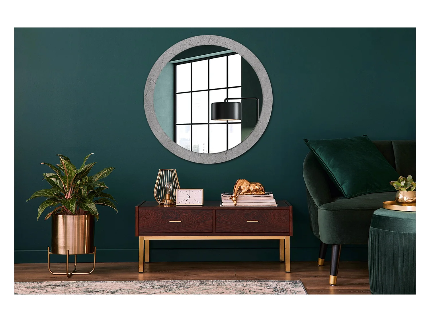 Specchio rotondo decorativo - Cemento grigio - 90 cm