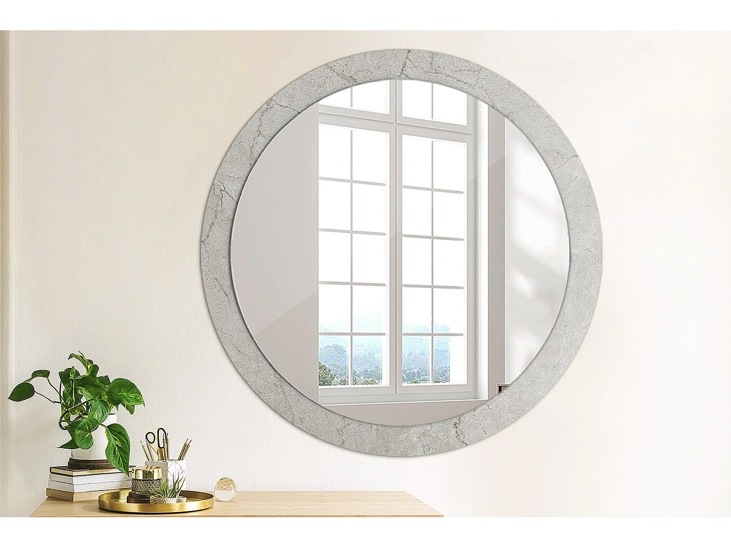 Miroir rond décoratif - Ciment gris - 90 cm