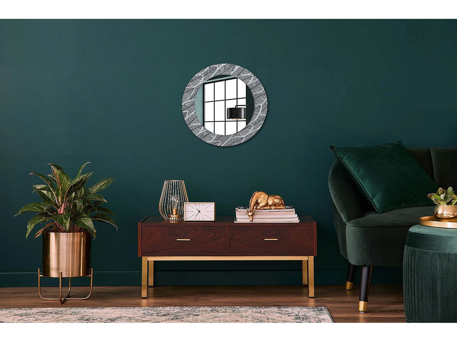 Ronde decoratieve spiegel - bladeren - 50 cm