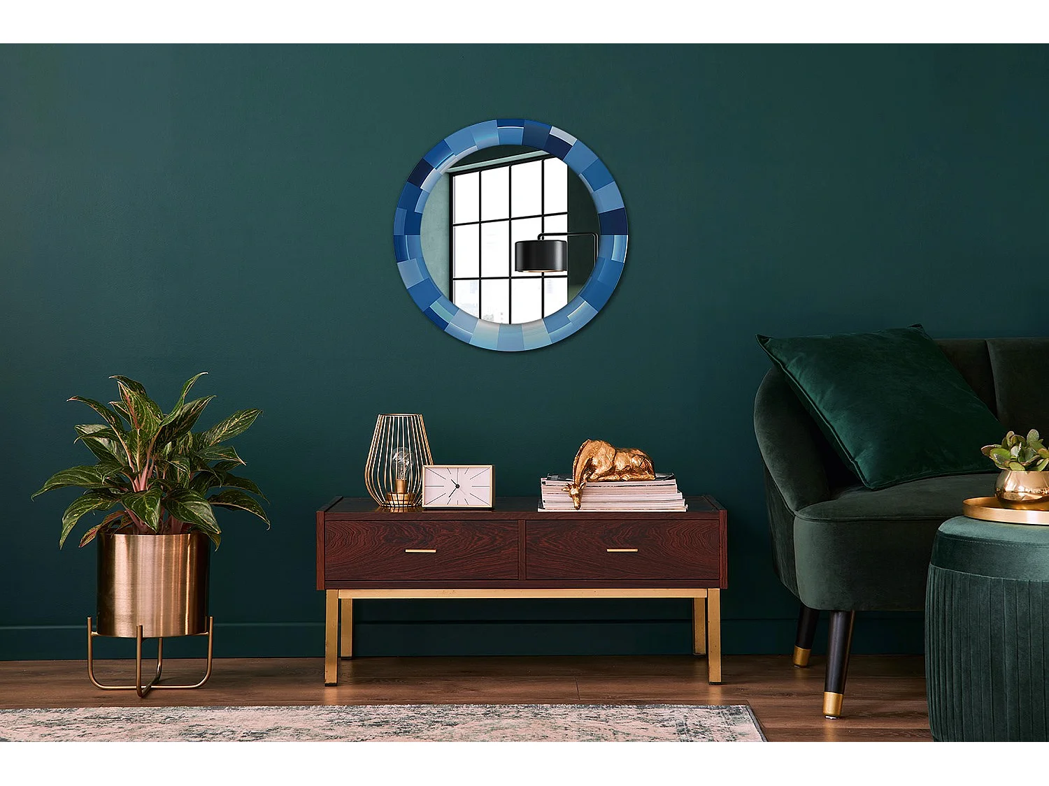 Miroir rond décoratif - Bleu abstrait - 70 cm