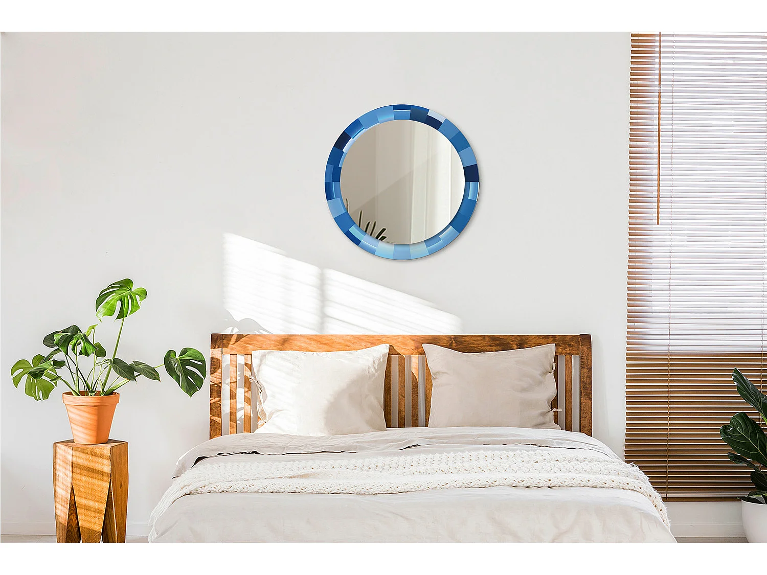 Miroir rond décoratif - Bleu abstrait - 70 cm