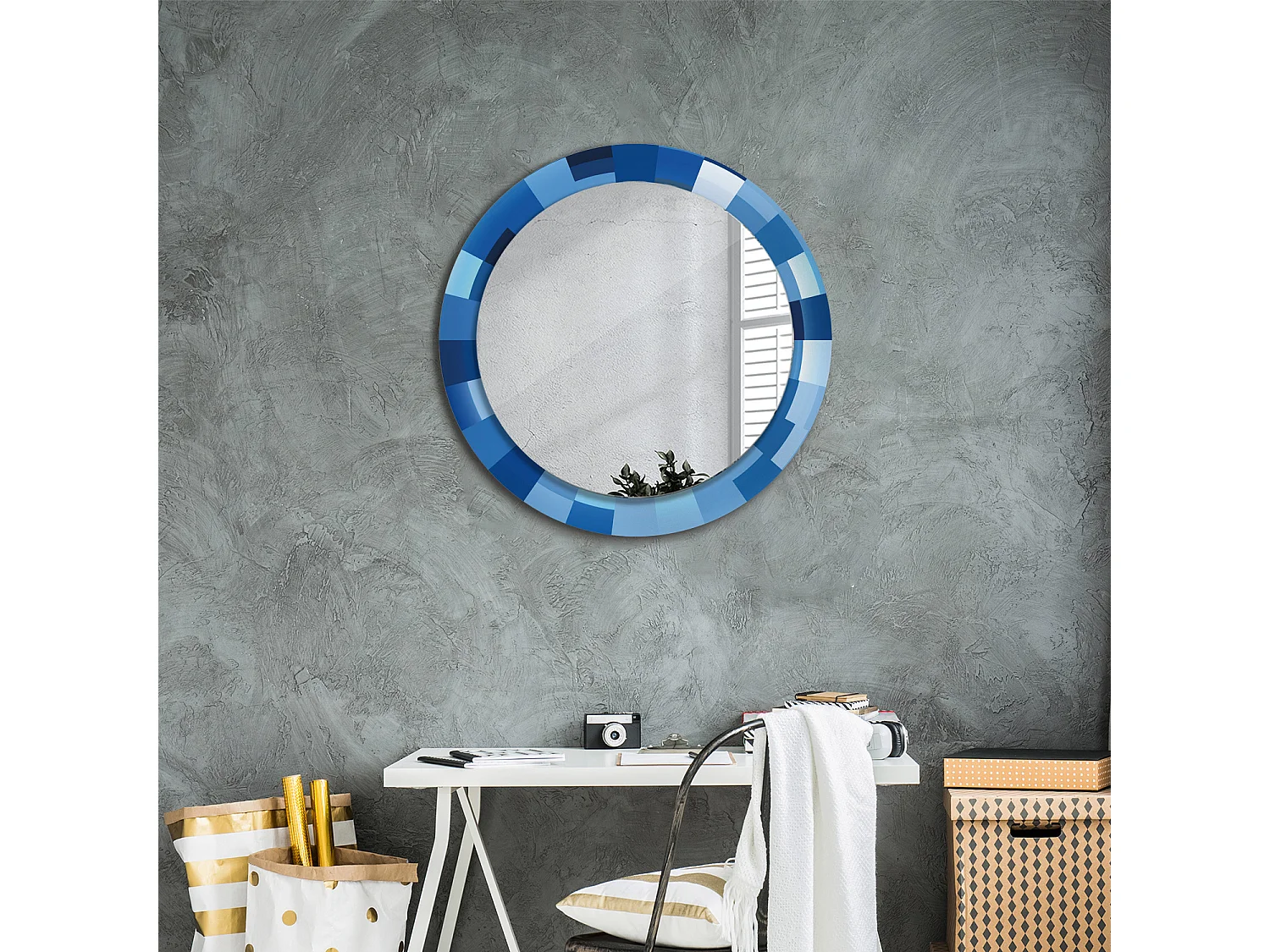 Miroir rond décoratif - Bleu abstrait - 70 cm