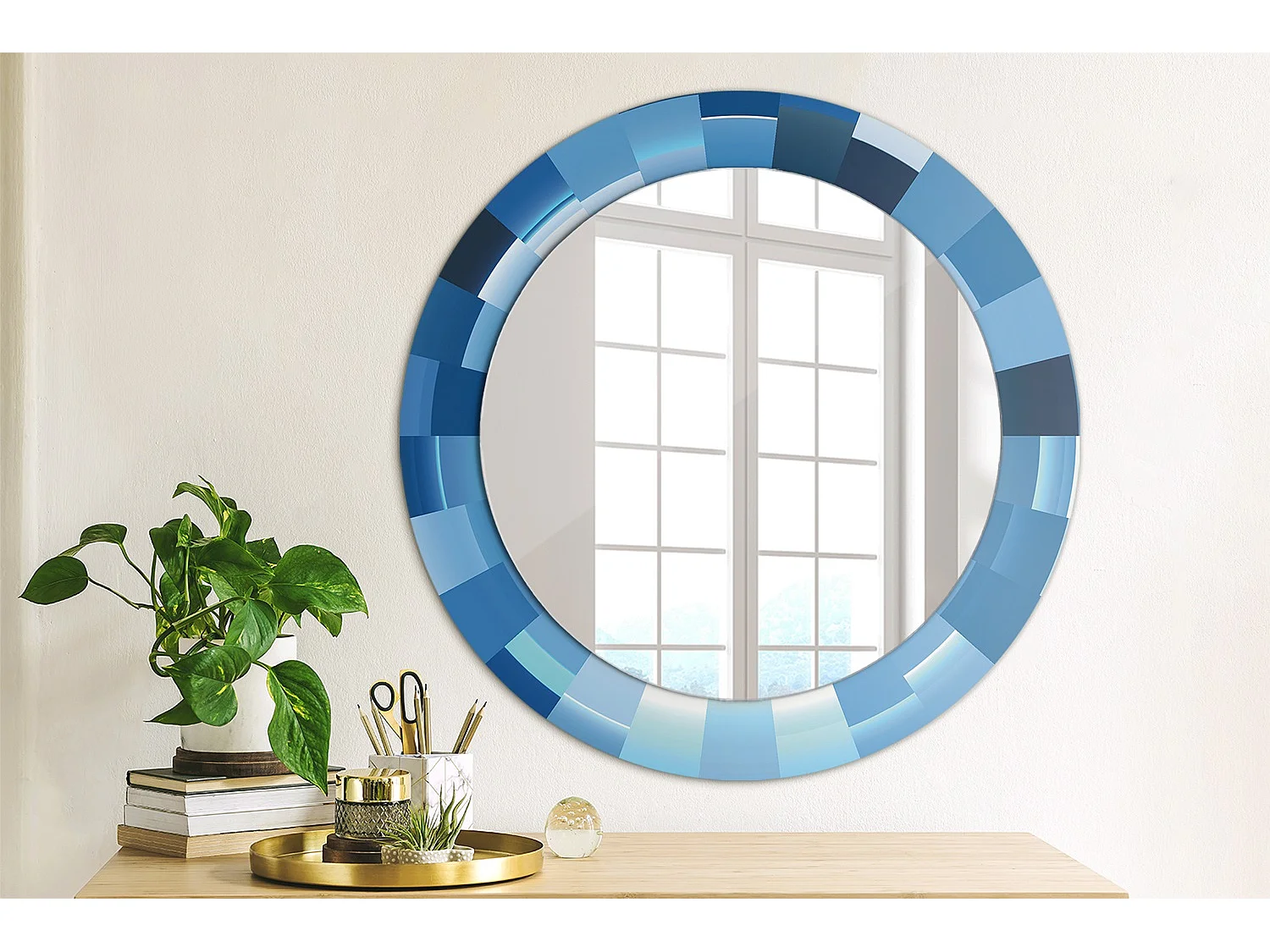 Miroir rond décoratif - Bleu abstrait - 70 cm