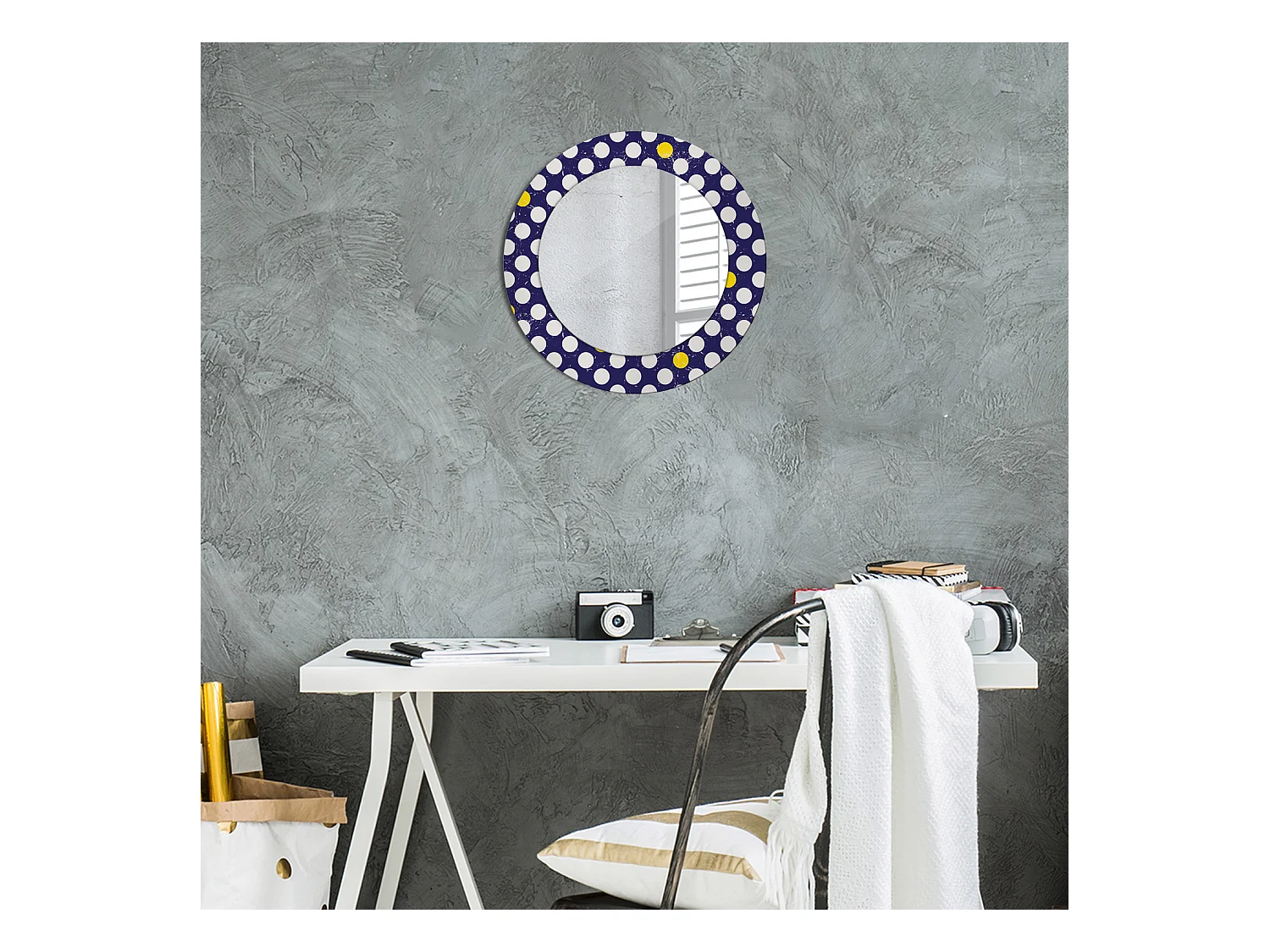 Miroir rond décoratif - Pois rétro - 50 cm
