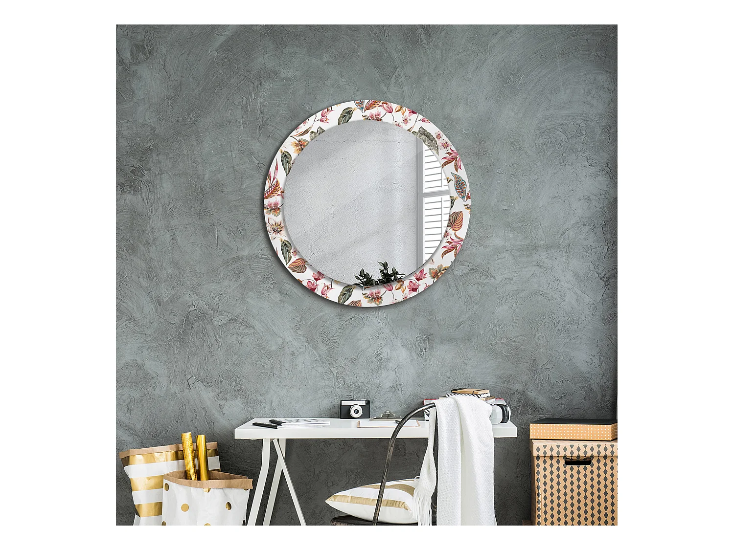 Miroir rond décoratif - Fleurs vintage - 70 cm