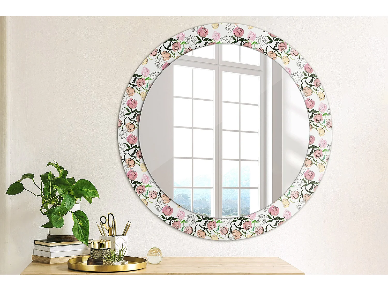 Dekorativer runder Spiegel - Pfingstrosenknospen - 60 cm