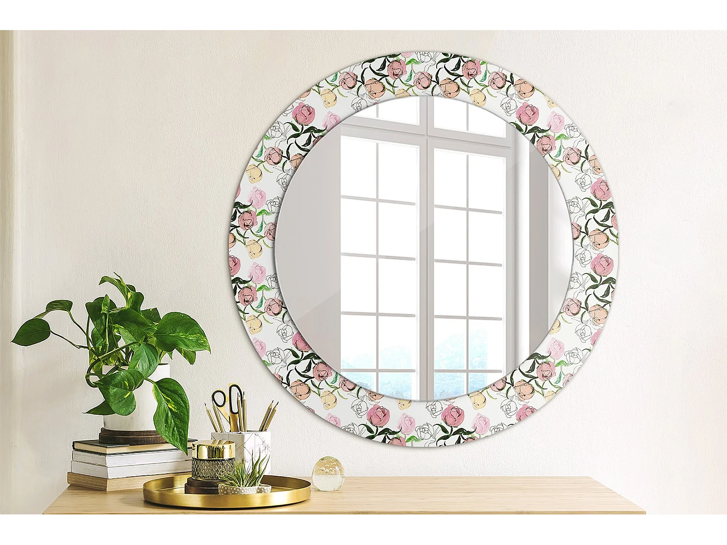 Dekorativer runder Spiegel - Pfingstrosenknospen - 60 cm
