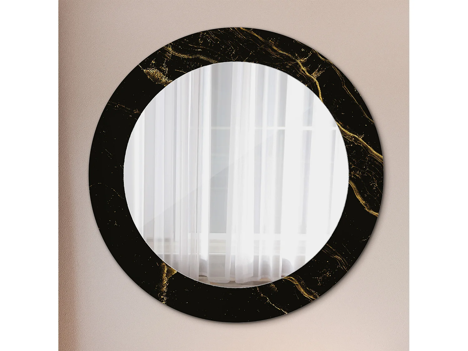 Ronde decoratieve spiegel - Zwart Marmer - 60 cm