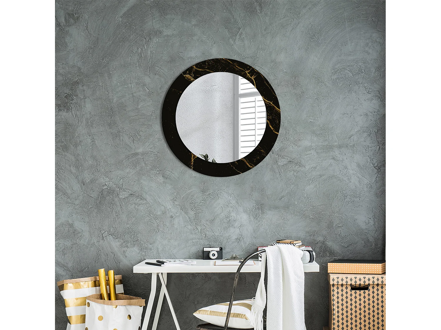 Ronde decoratieve spiegel - Zwart Marmer - 60 cm