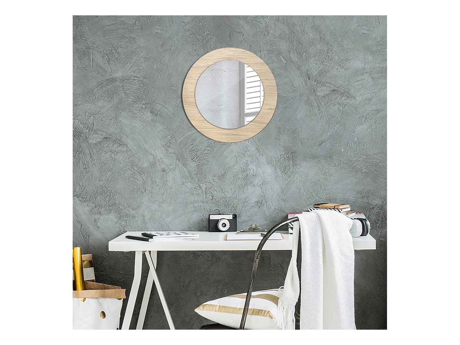 Miroir rond décoratif - Bois clair - 50 cm