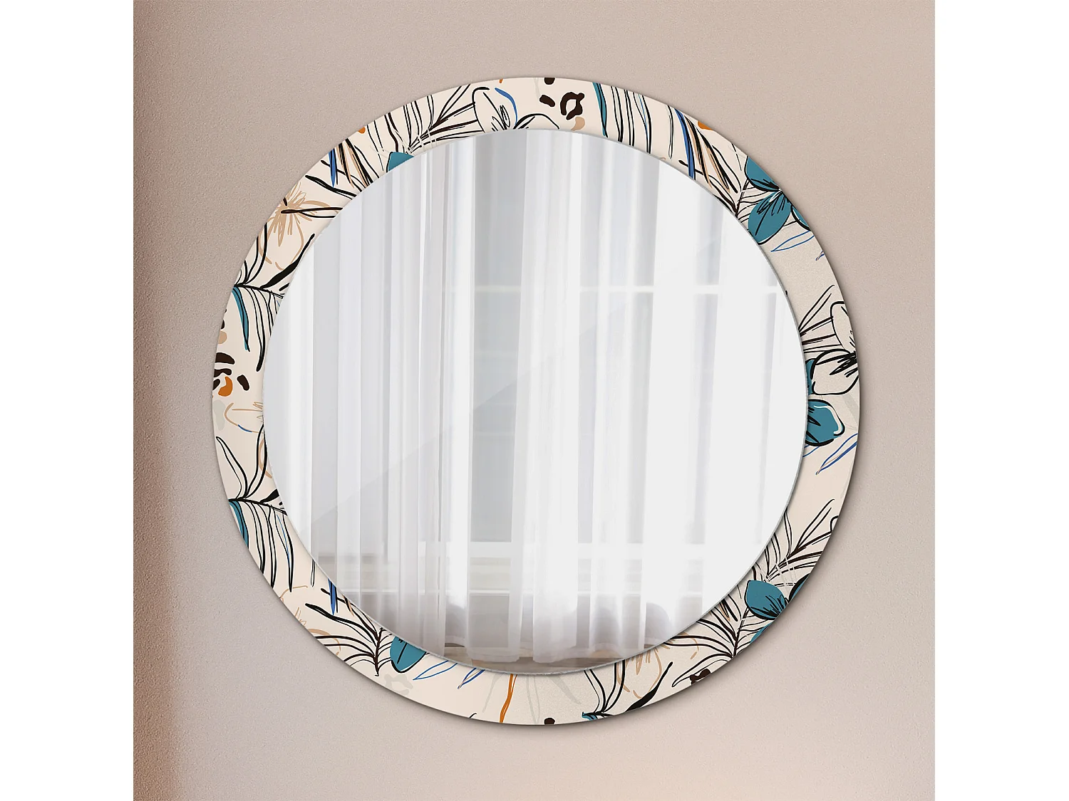 Runder dekorativer Spiegel - Dschungel-Fantasieblumen - 90 cm