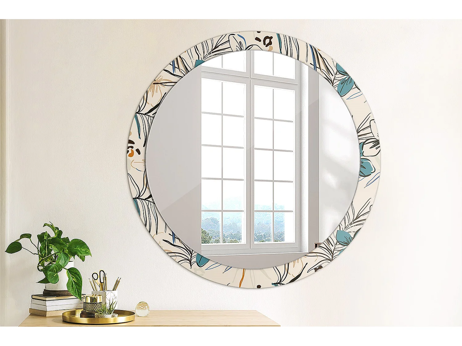 Runder dekorativer Spiegel - Dschungel-Fantasieblumen - 90 cm