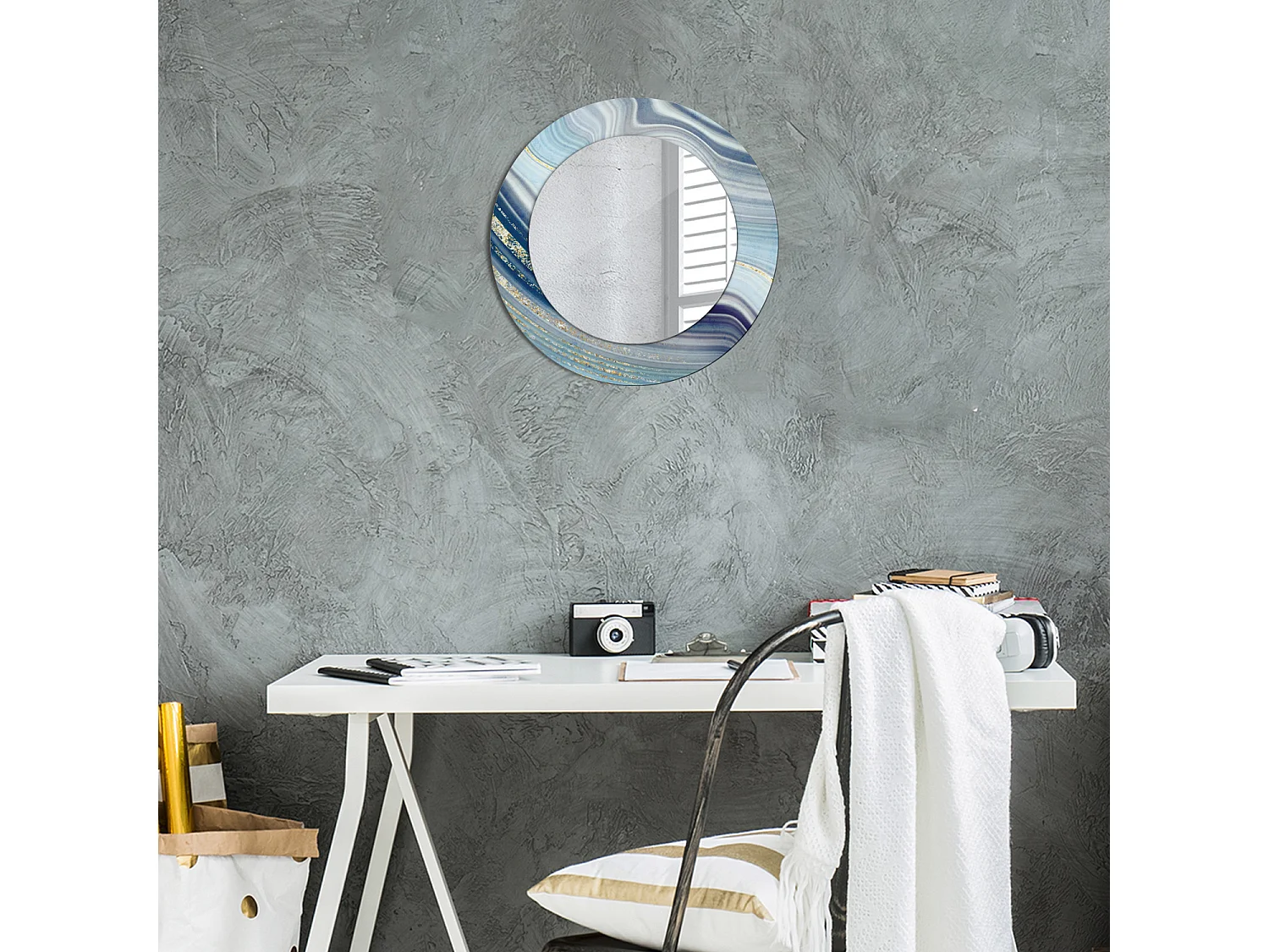 Ronde decoratieve spiegel - Blauw Marmer - 50 cm