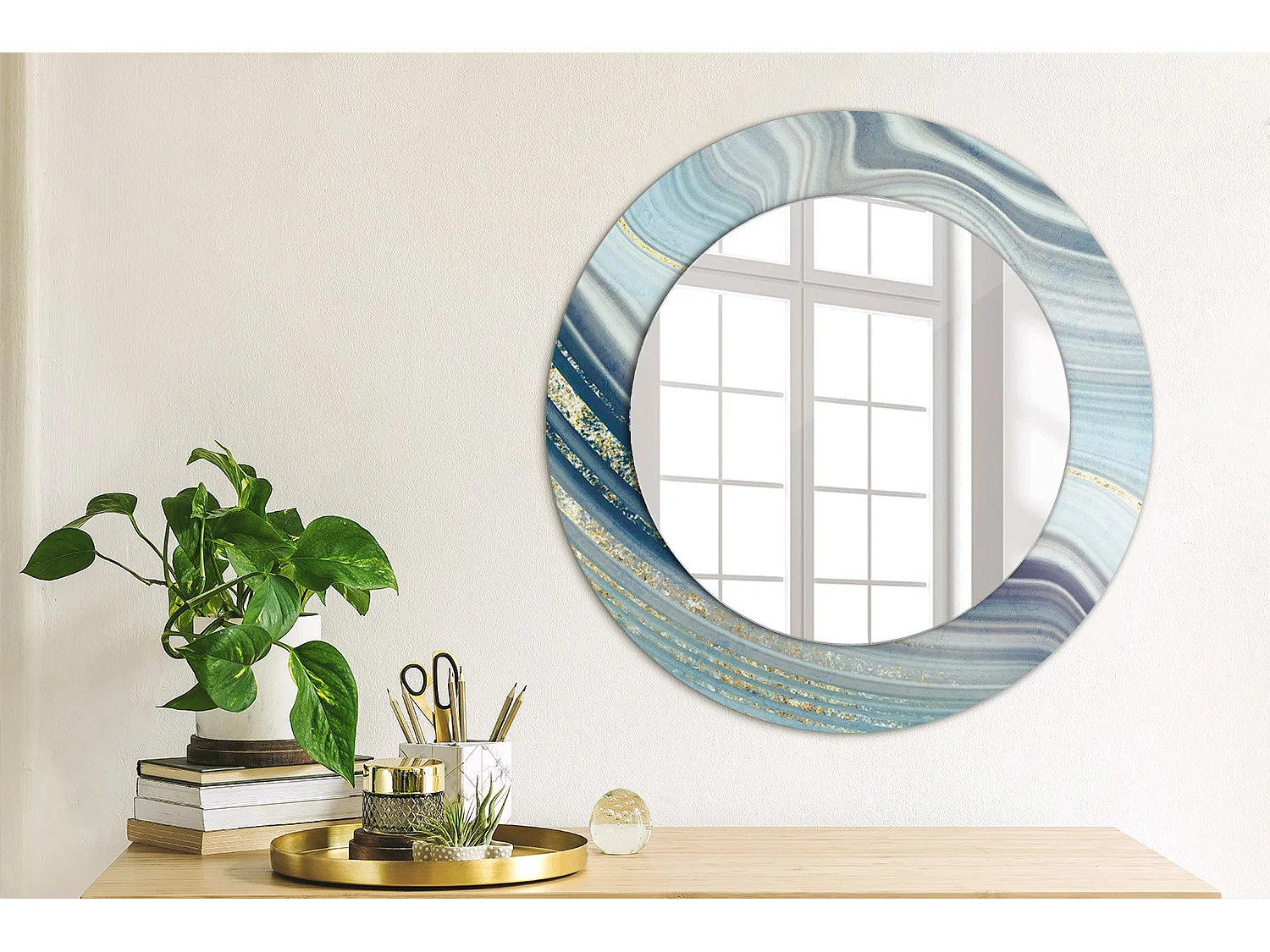 Ronde decoratieve spiegel - Blauw Marmer - 50 cm