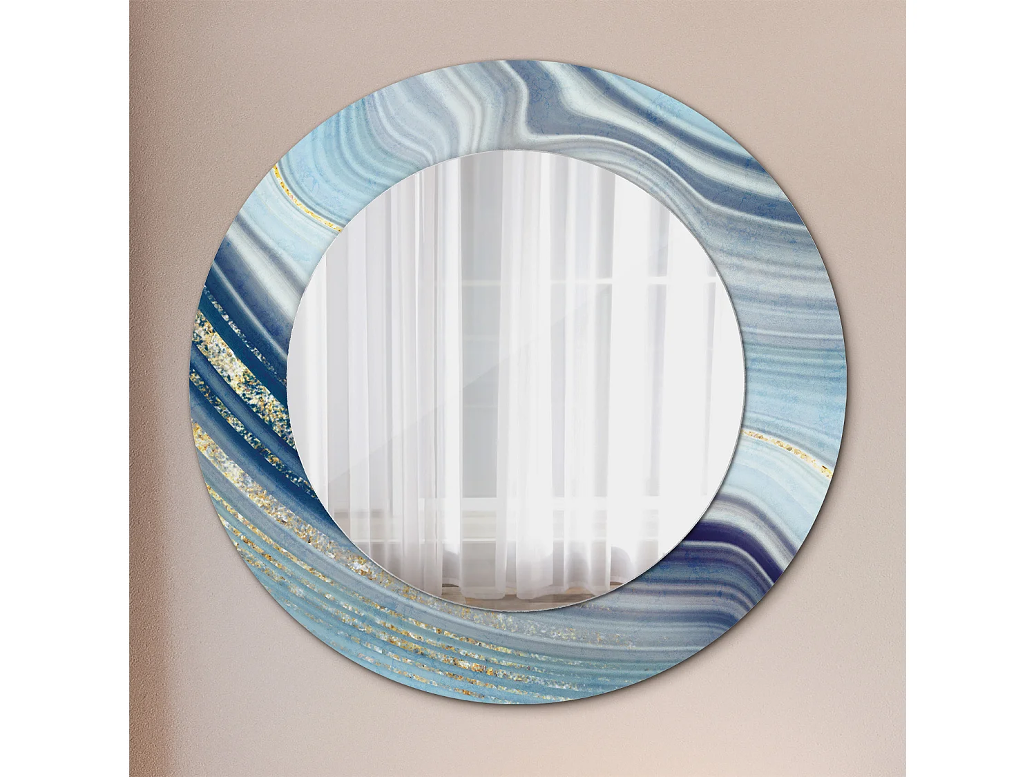 Ronde decoratieve spiegel - Blauw Marmer - 50 cm