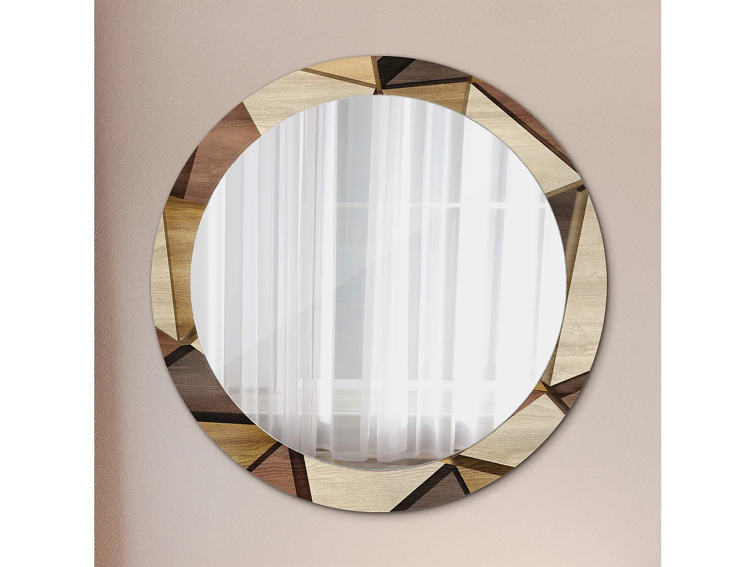 Espejo Redondo Decorativo - Madera Geométrica 3D - 80 cm