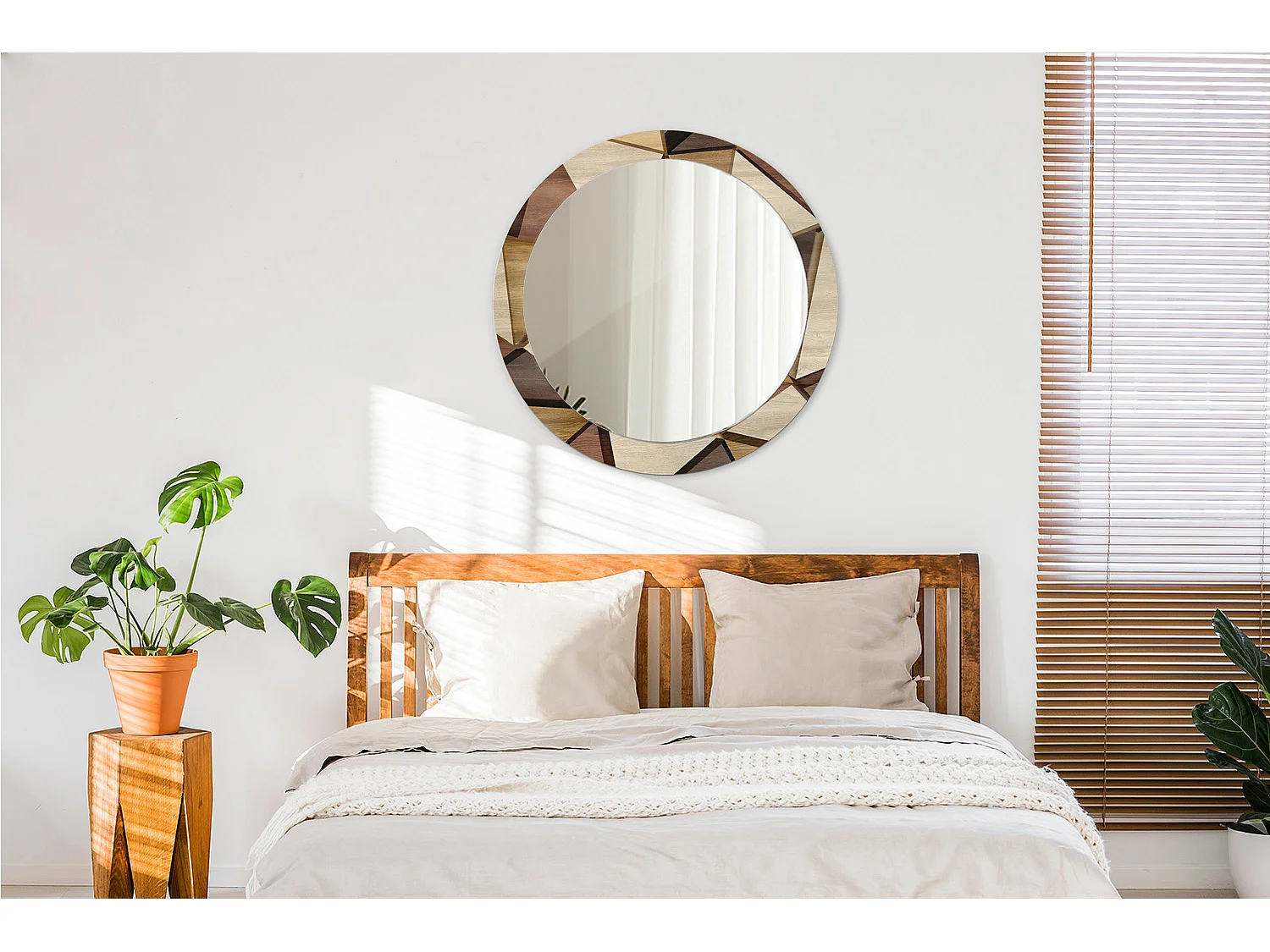 Espejo Redondo Decorativo - Madera Geométrica 3D - 80 cm