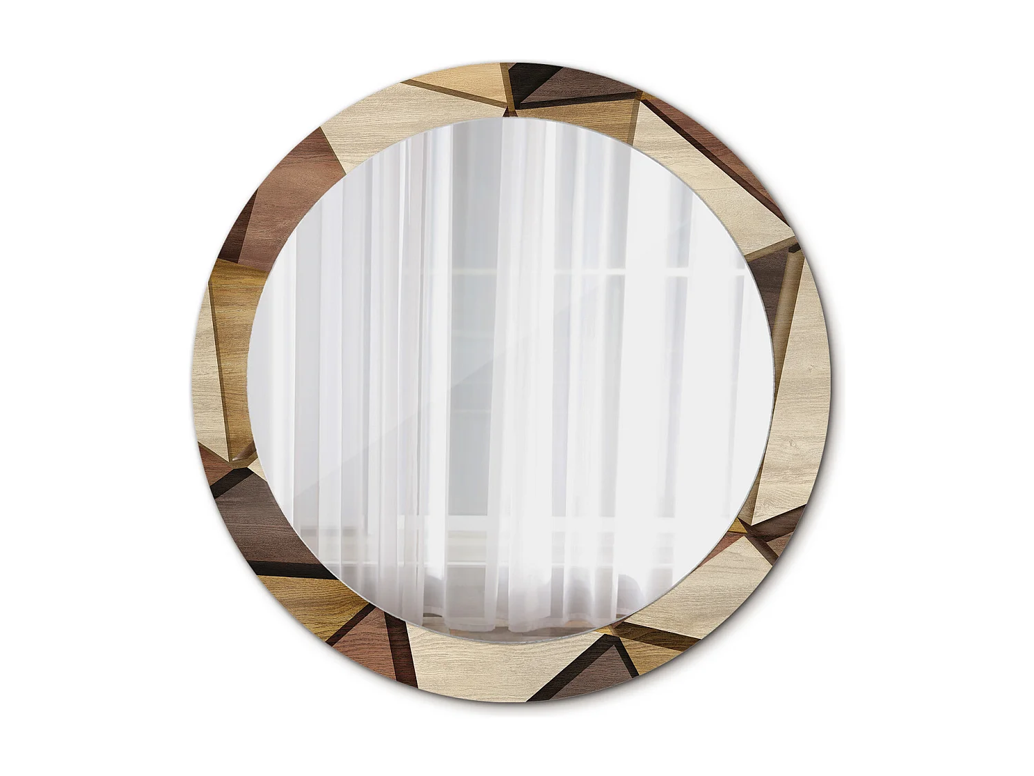Espejo Redondo Decorativo - Madera Geométrica 3D - 80 cm