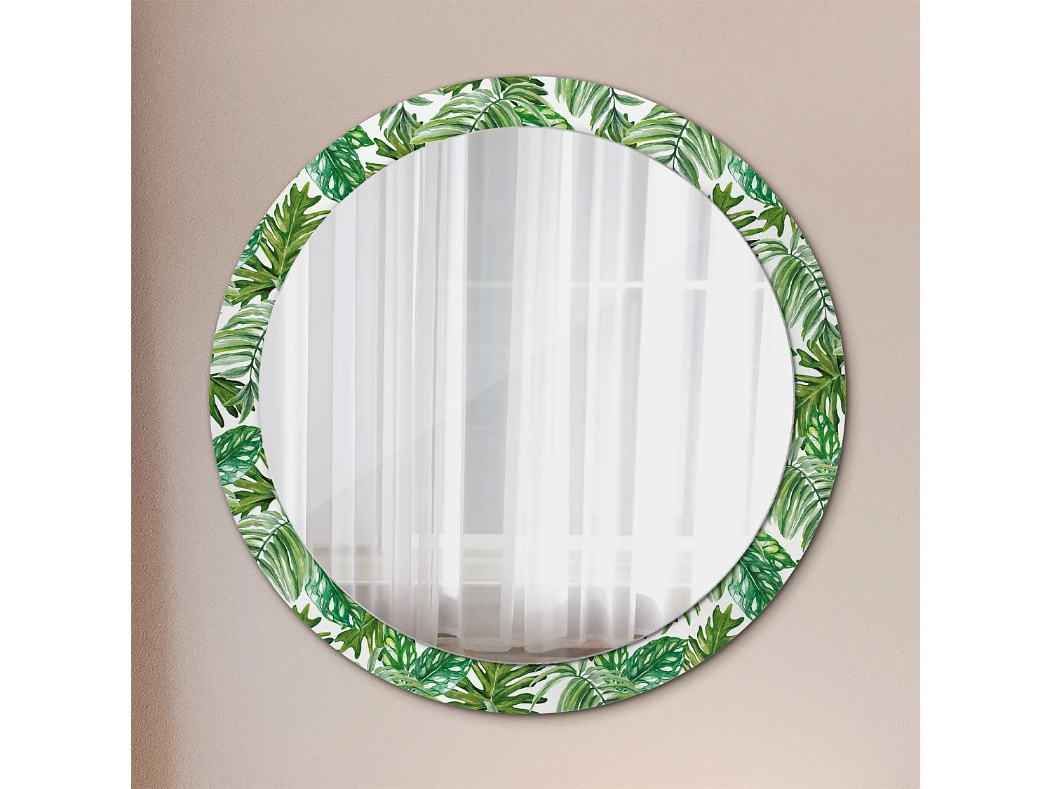 Miroir rond décoratif - Feuilles de jungle - 90 cm