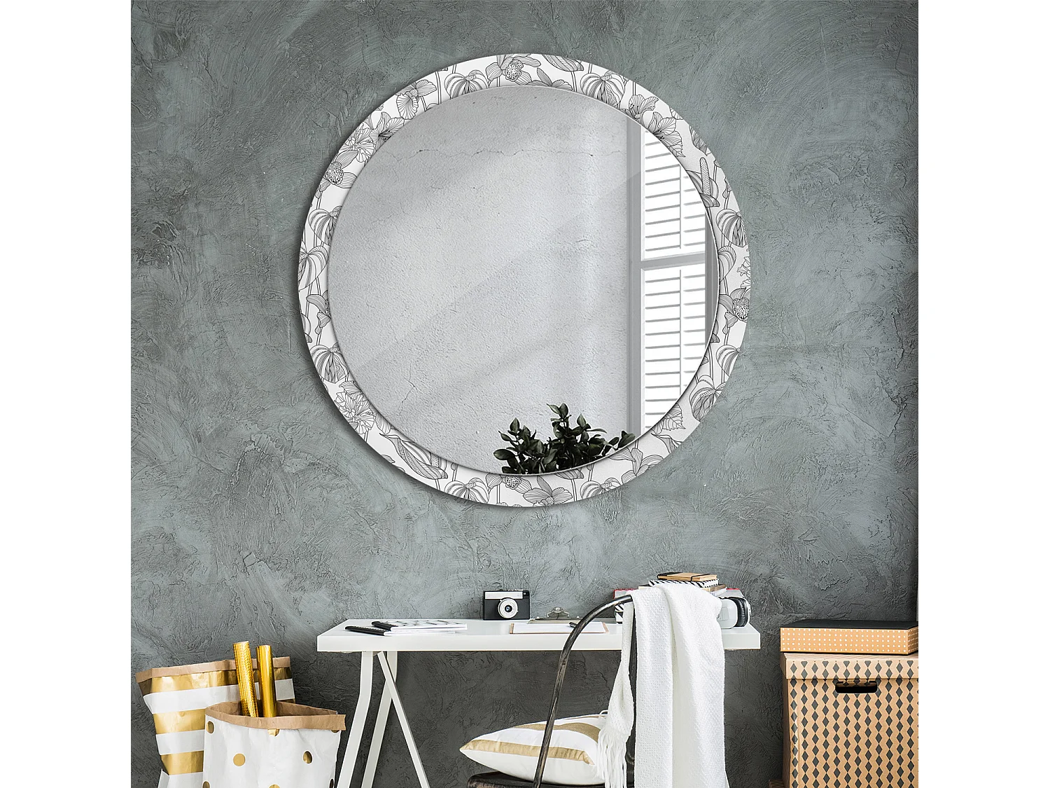 Ronde decoratieve spiegel - bloemenprint - 100 cm