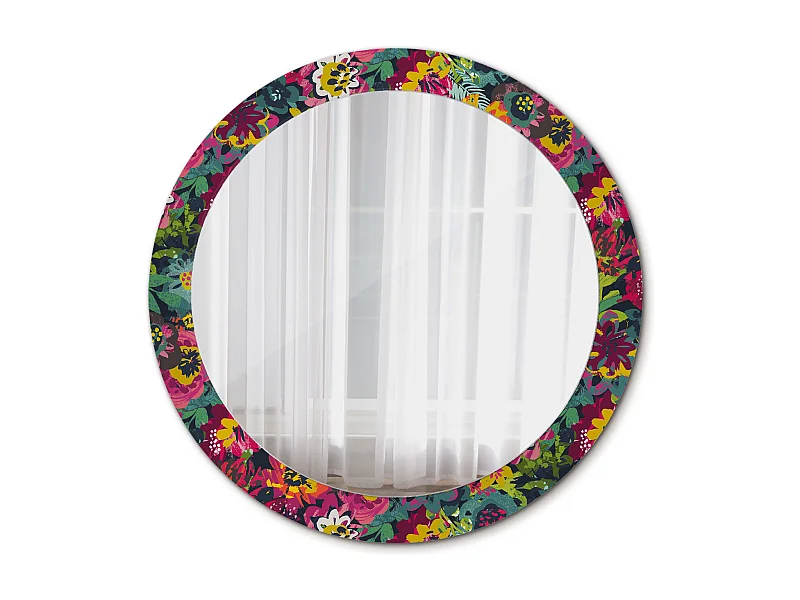 Decoratieve ronde spiegel - Geschilderde bloemen - 80 cm
