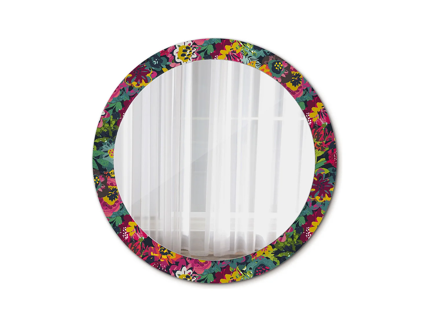 Decoratieve ronde spiegel - Geschilderde bloemen - 80 cm