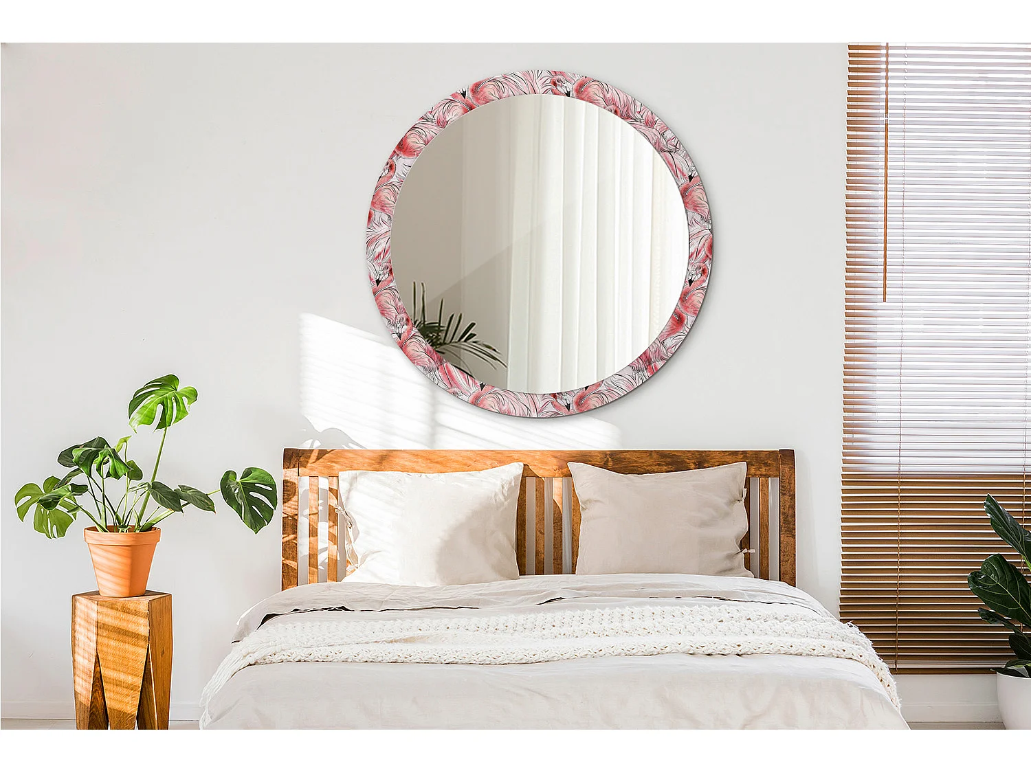 Runder dekorativer Spiegel - Flamingos - 100 cm