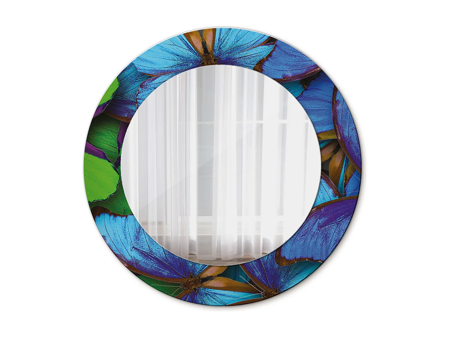Miroir rond décoratif - Papillon bleu et vert - 50 cm