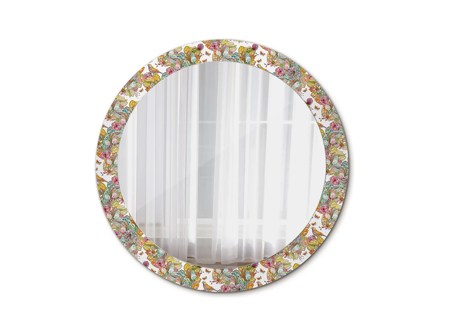 Ronde decoratieve spiegel - sprookjesbloemen - 80 cm