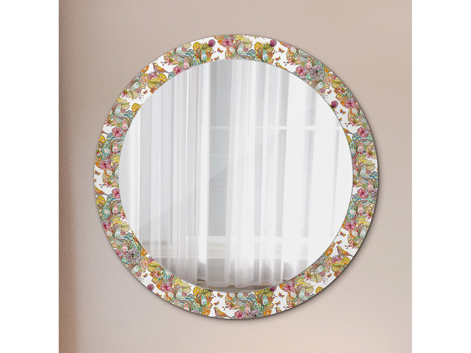 Miroir rond décoratif - Fleurs de conte de fées - 80 cm