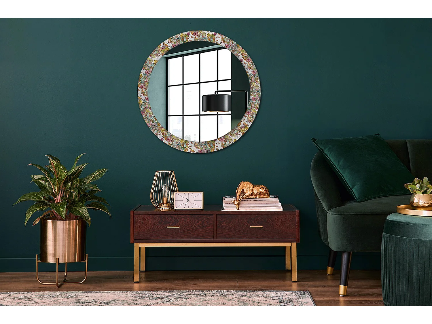 Miroir rond décoratif - Fleurs de conte de fées - 80 cm