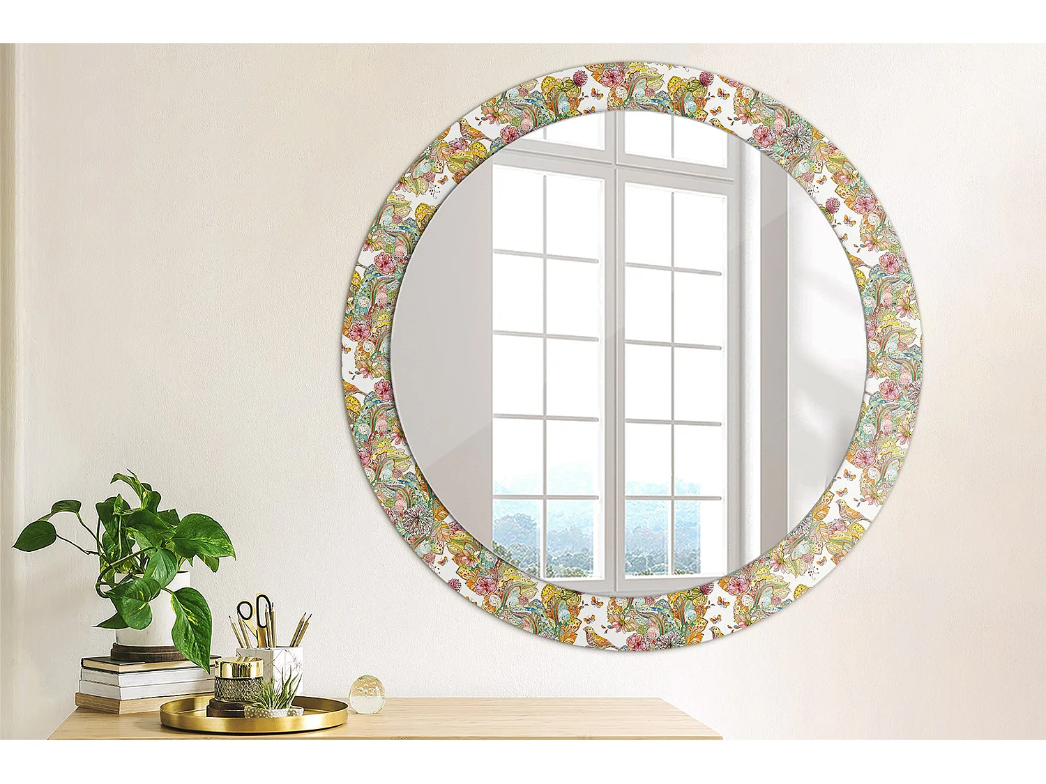 Miroir rond décoratif - Fleurs de conte de fées - 80 cm