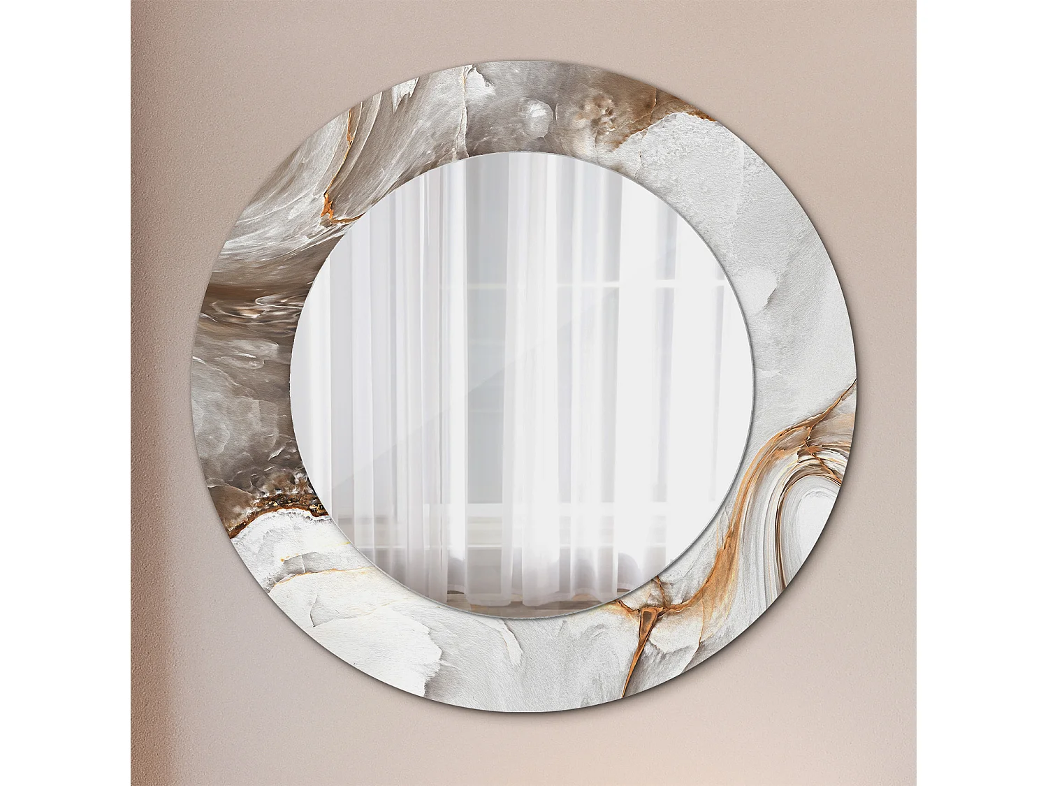 Runder dekorativer Spiegel - Heller Marmor - 50 cm