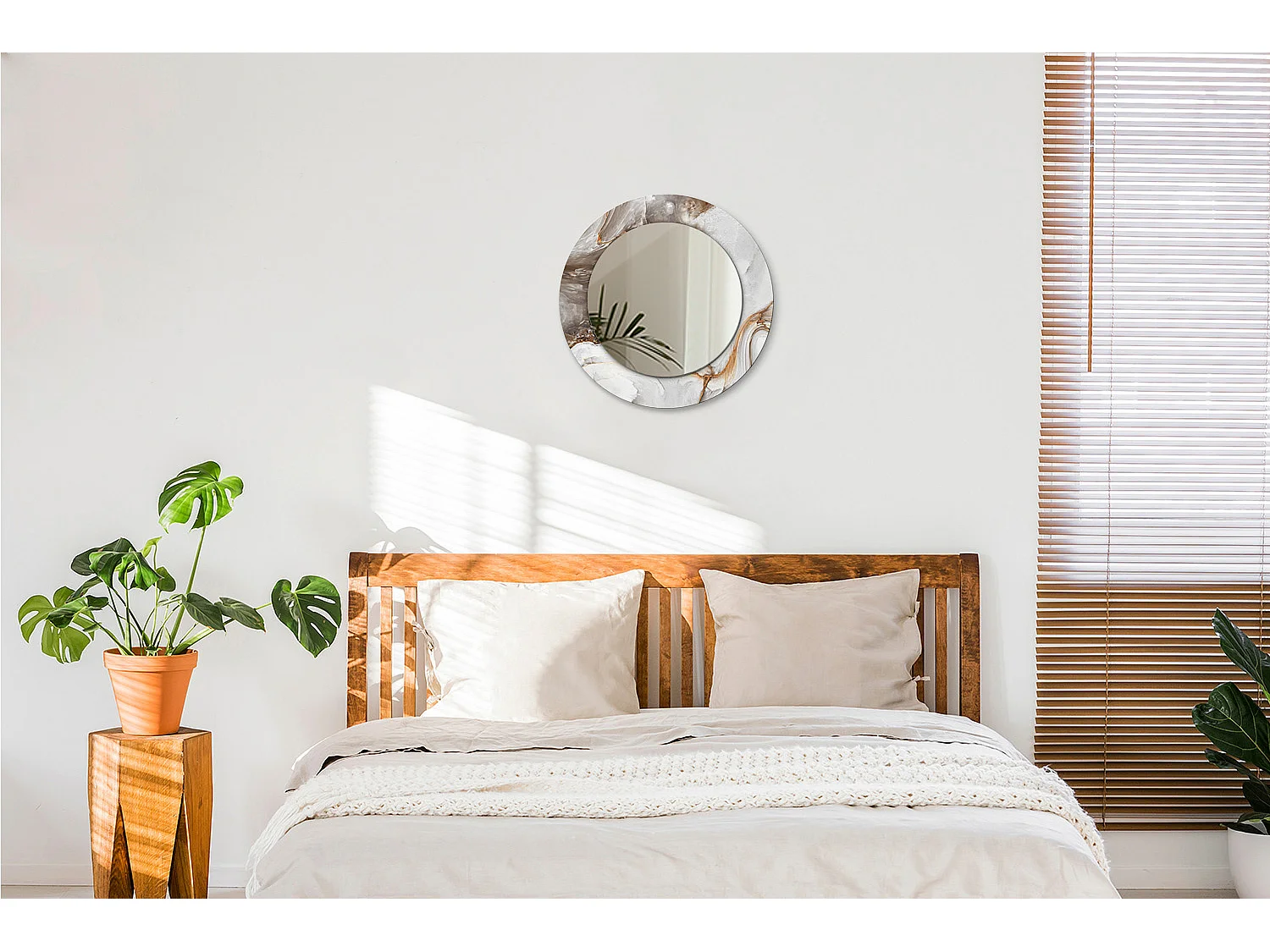 Runder dekorativer Spiegel - Heller Marmor - 50 cm