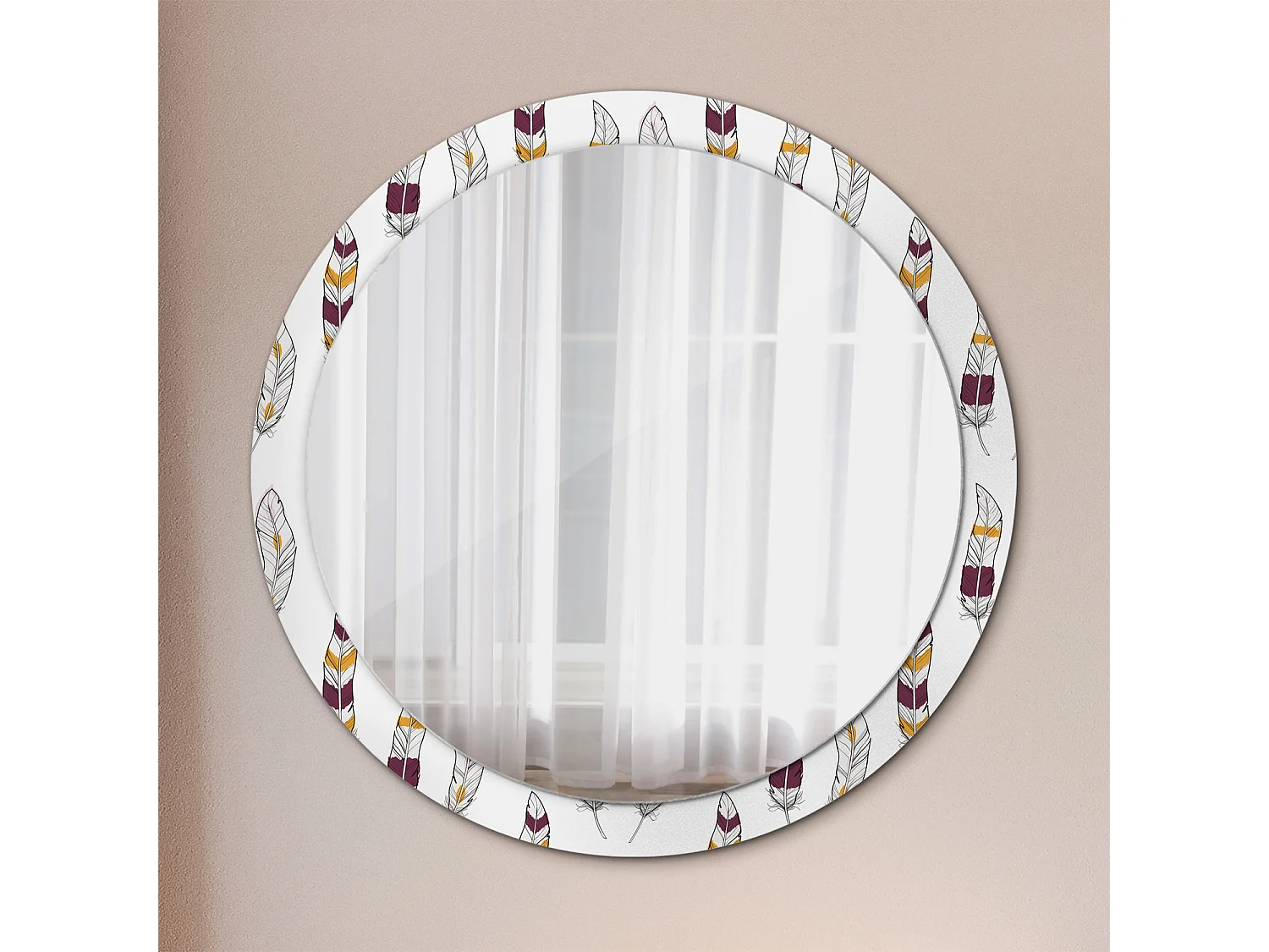 Miroir rond décoratif - Plumes - 100 cm
