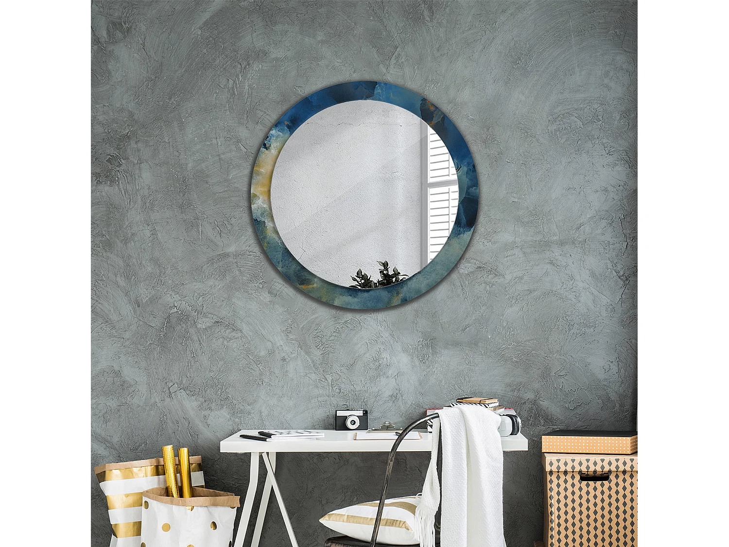 Miroir rond décoratif - Marbre Onyx - 80 cm