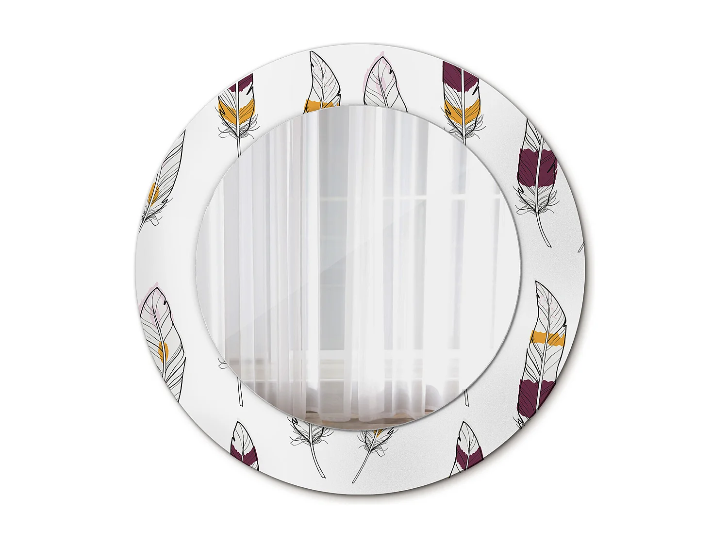 Miroir rond décoratif - Plumes - 50 cm