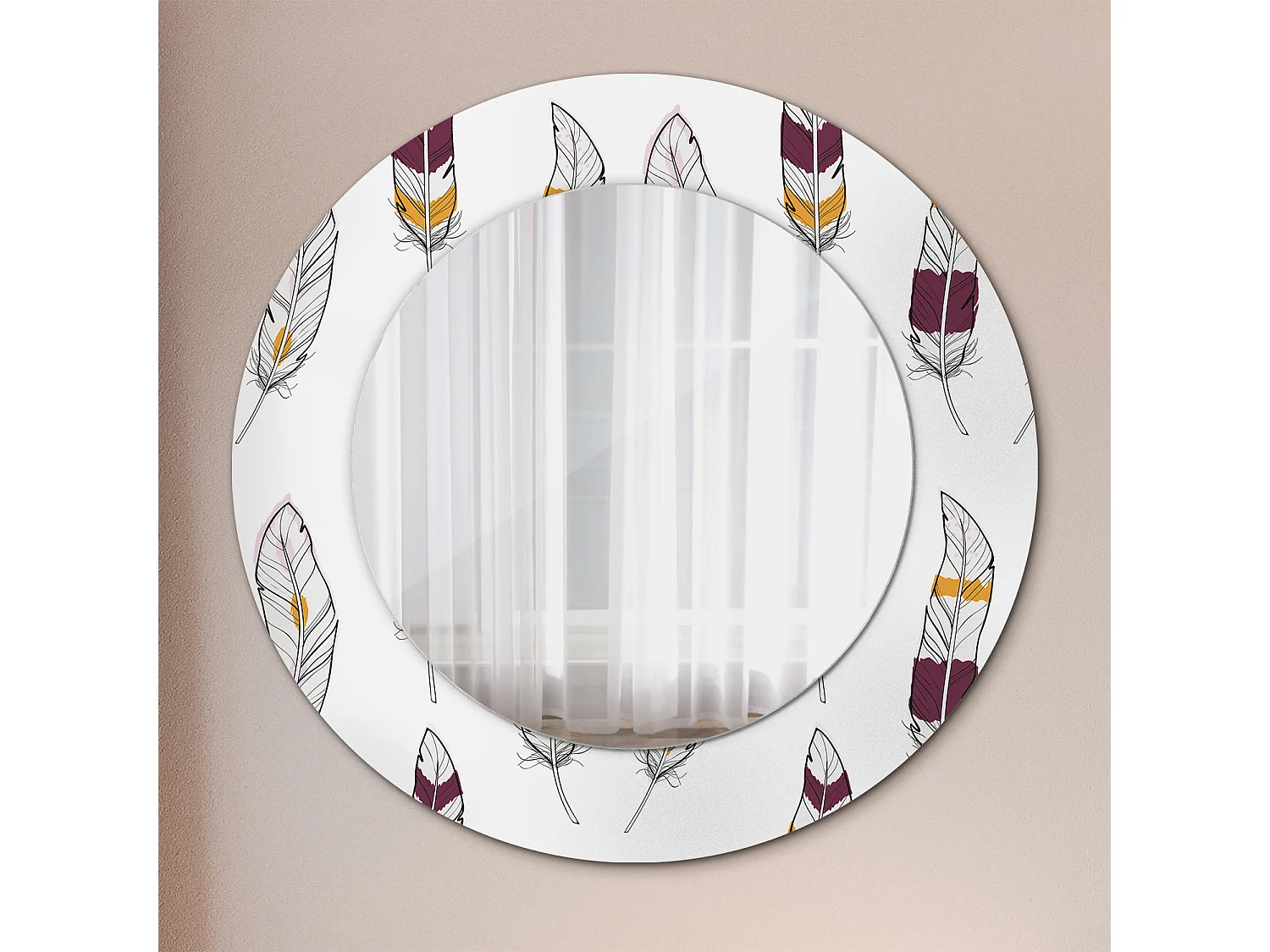 Miroir rond décoratif - Plumes - 50 cm