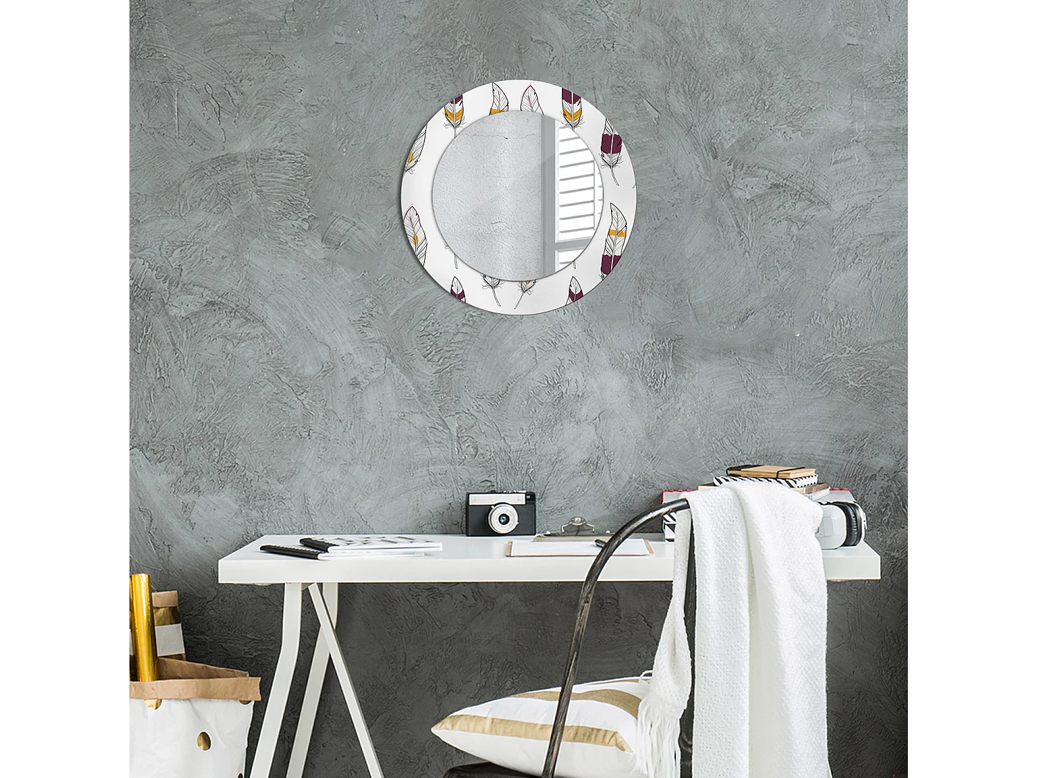 Miroir rond décoratif - Plumes - 50 cm