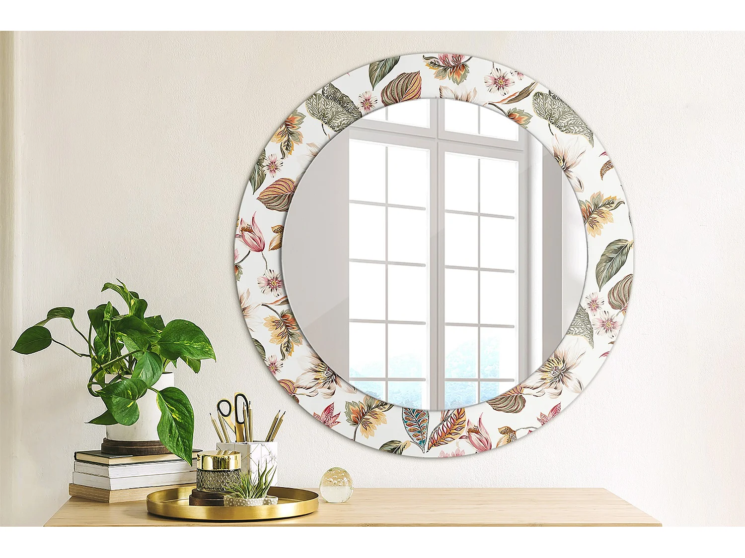 Dekorativer runder Spiegel - Vintage-Blumen - 60 cm