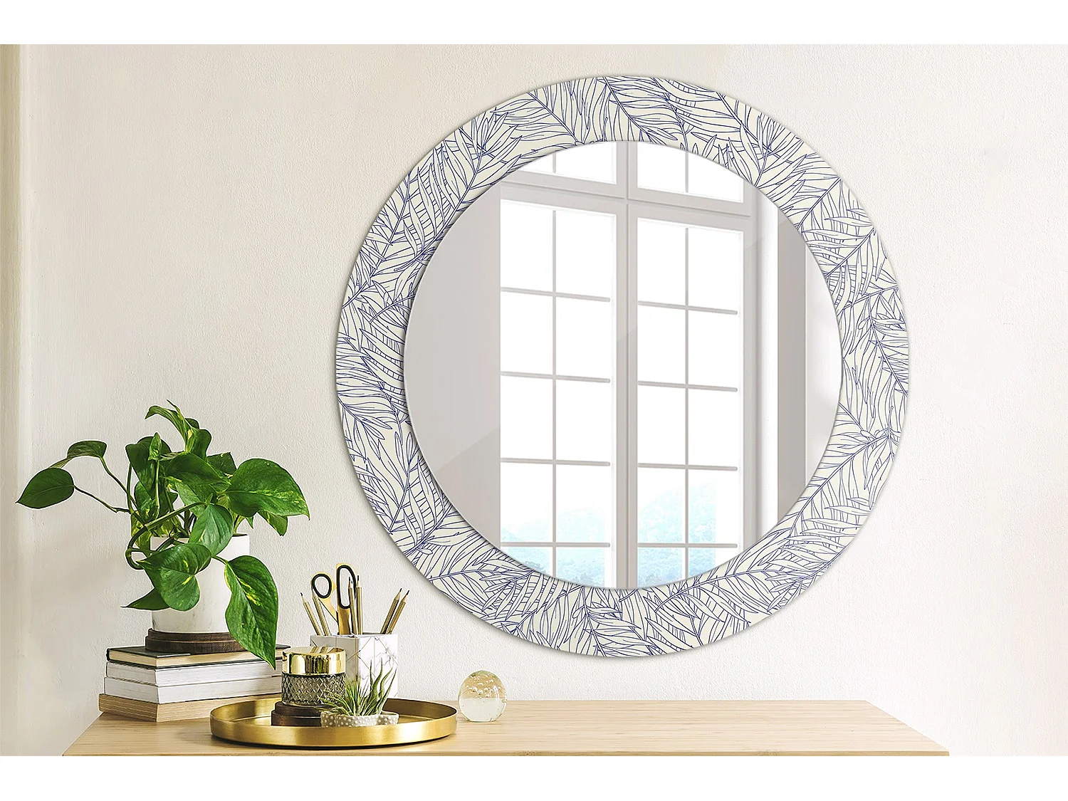 Miroir rond décoratif - Contour palmier tropical - 70 cm