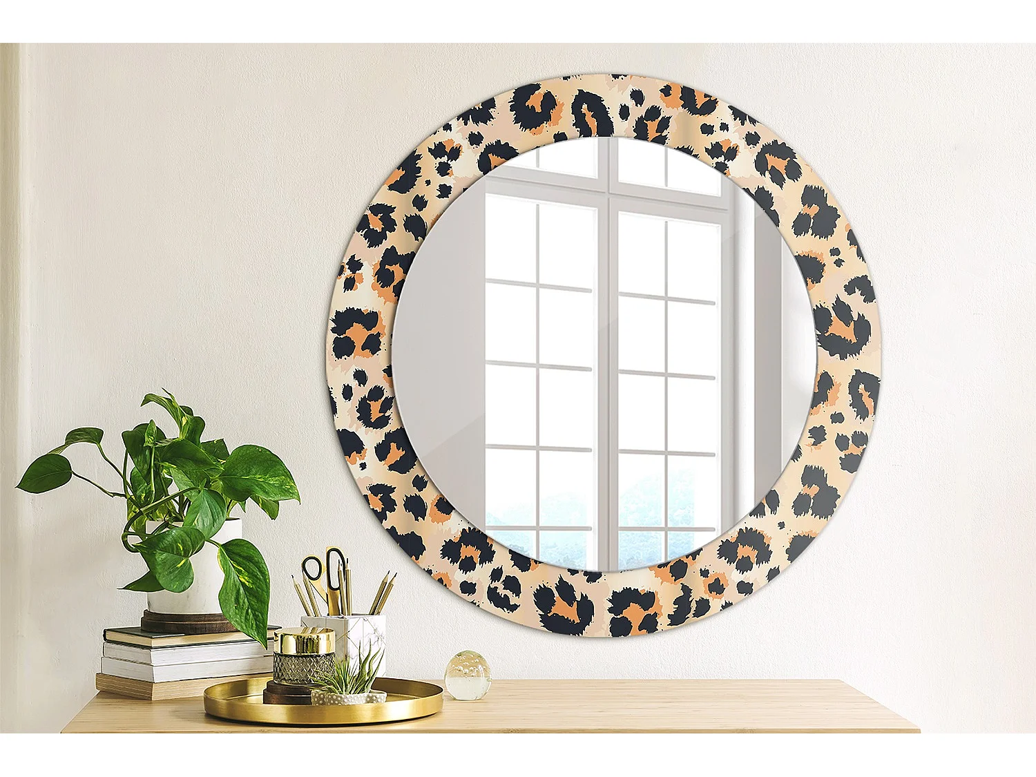 Miroir rond décoratif - Motif à pois - 70 cm