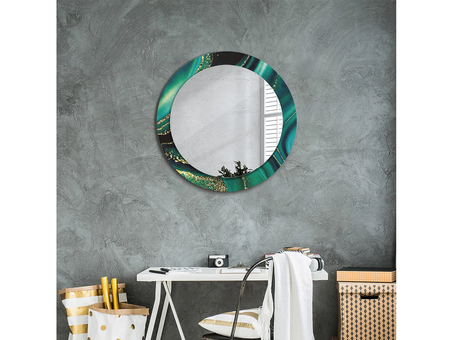 Miroir rond décoratif - Marbre émeraude - 70 cm
