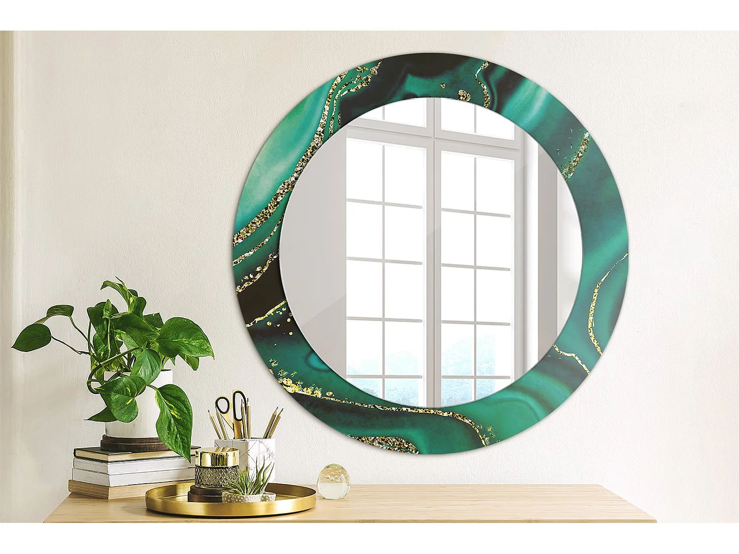 Miroir rond décoratif - Marbre émeraude - 70 cm