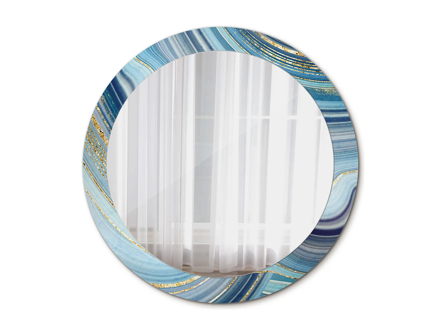 Miroir rond décoratif - Marbre bleu - 80 cm