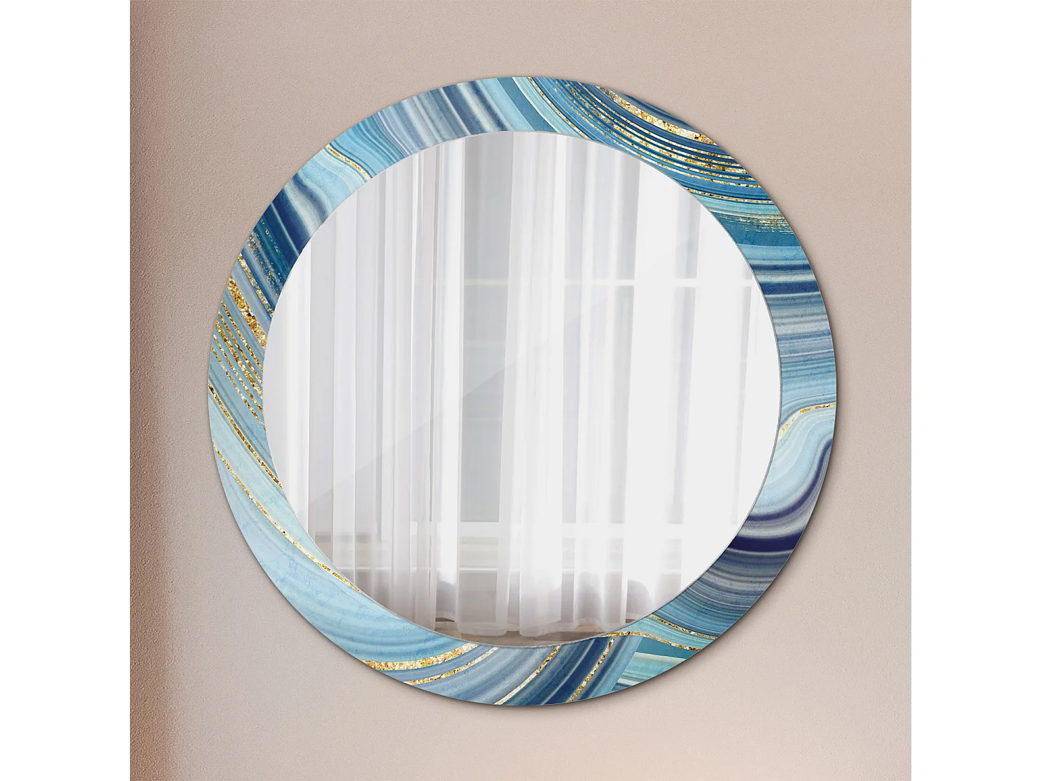 Miroir rond décoratif - Marbre bleu - 80 cm